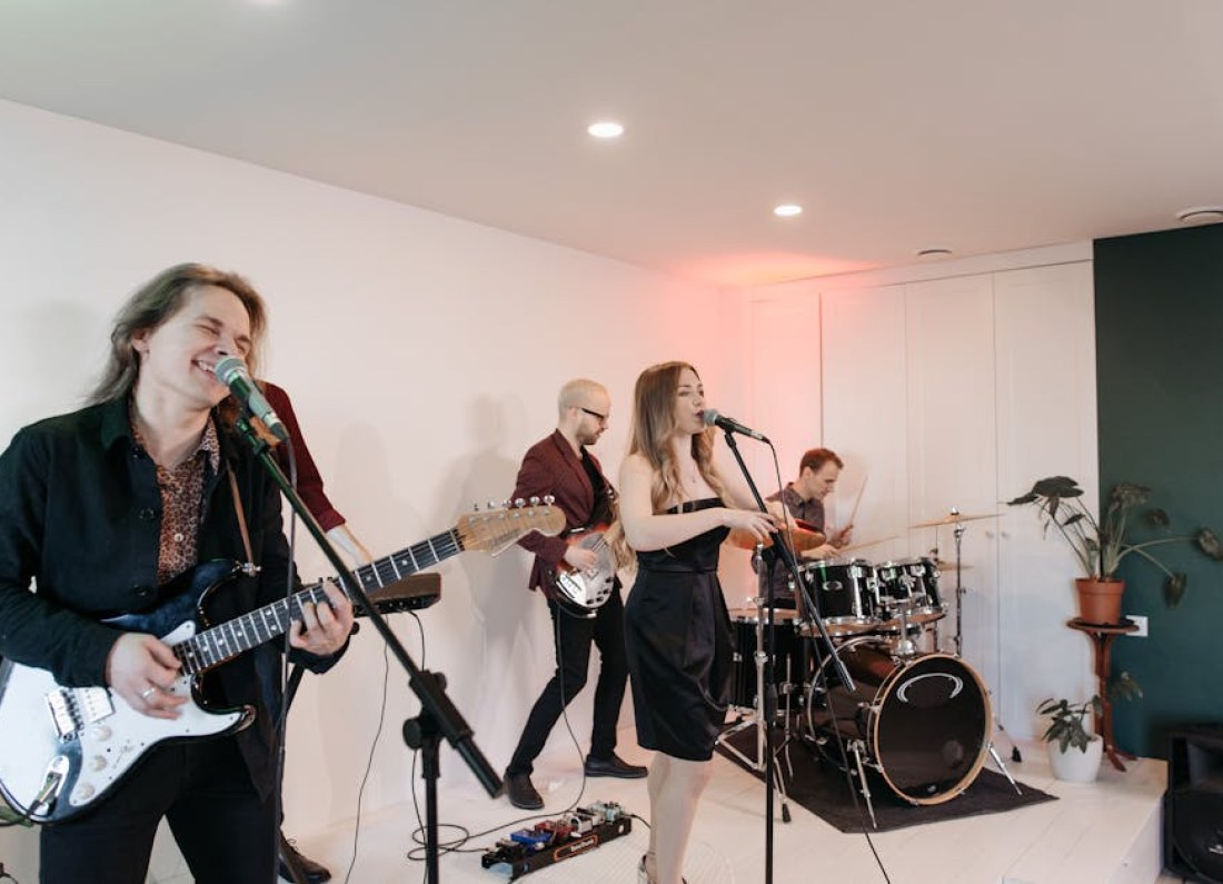 band performing at desk